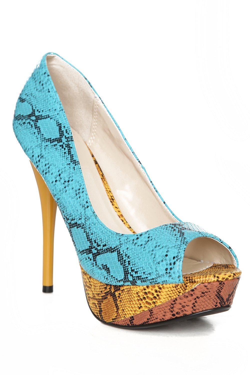 Turquoise Black Snakeskin Platform Heel Turquoise Black Snakeskin Platform Heel