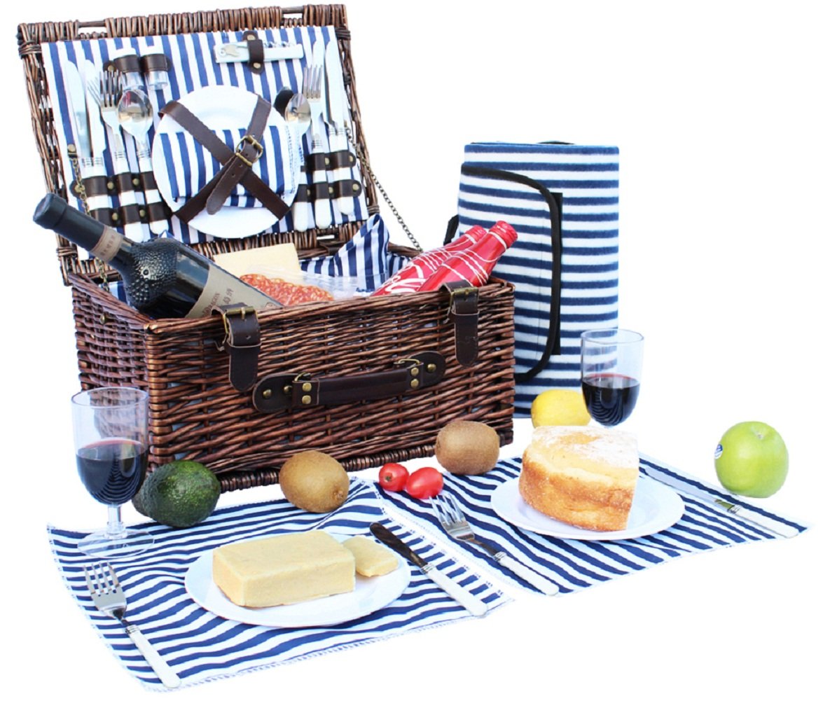 INNO STAGE Wicker Picnic Basket for 4, Willow Storage Hamper Service