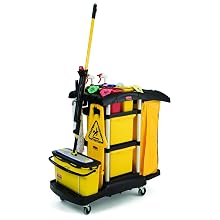 Rubbermaid Commercial Housekeeping Service Cart with Color Coded Pails, Black, 44" Height, 48-1/4" Length x 22" Width