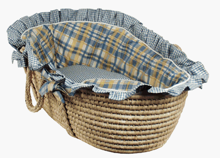 Hoohobbers Doll Size Moses Basket Plaid/Gingham Blue