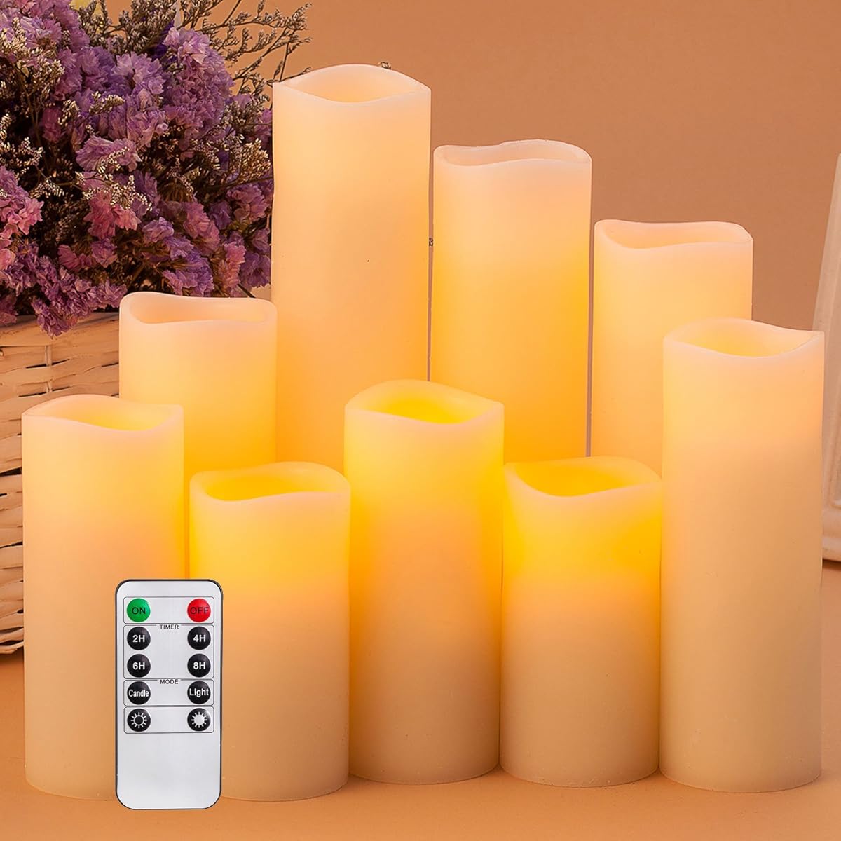 Pandaing Flameless Candles Battery Operated LED Pillar Real Wax