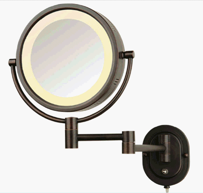 Lighted Hardwired 5x Make up Mirror in a Bronze Finish for Makeup