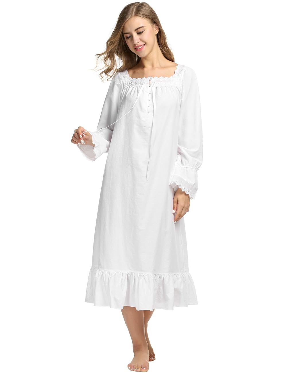 Avidlove Womens Cotton Victorian Nightgowns Romantic Long Bell Sleeve Nightshirt