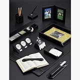 Black Leather Desk Set (11 Piece Set)