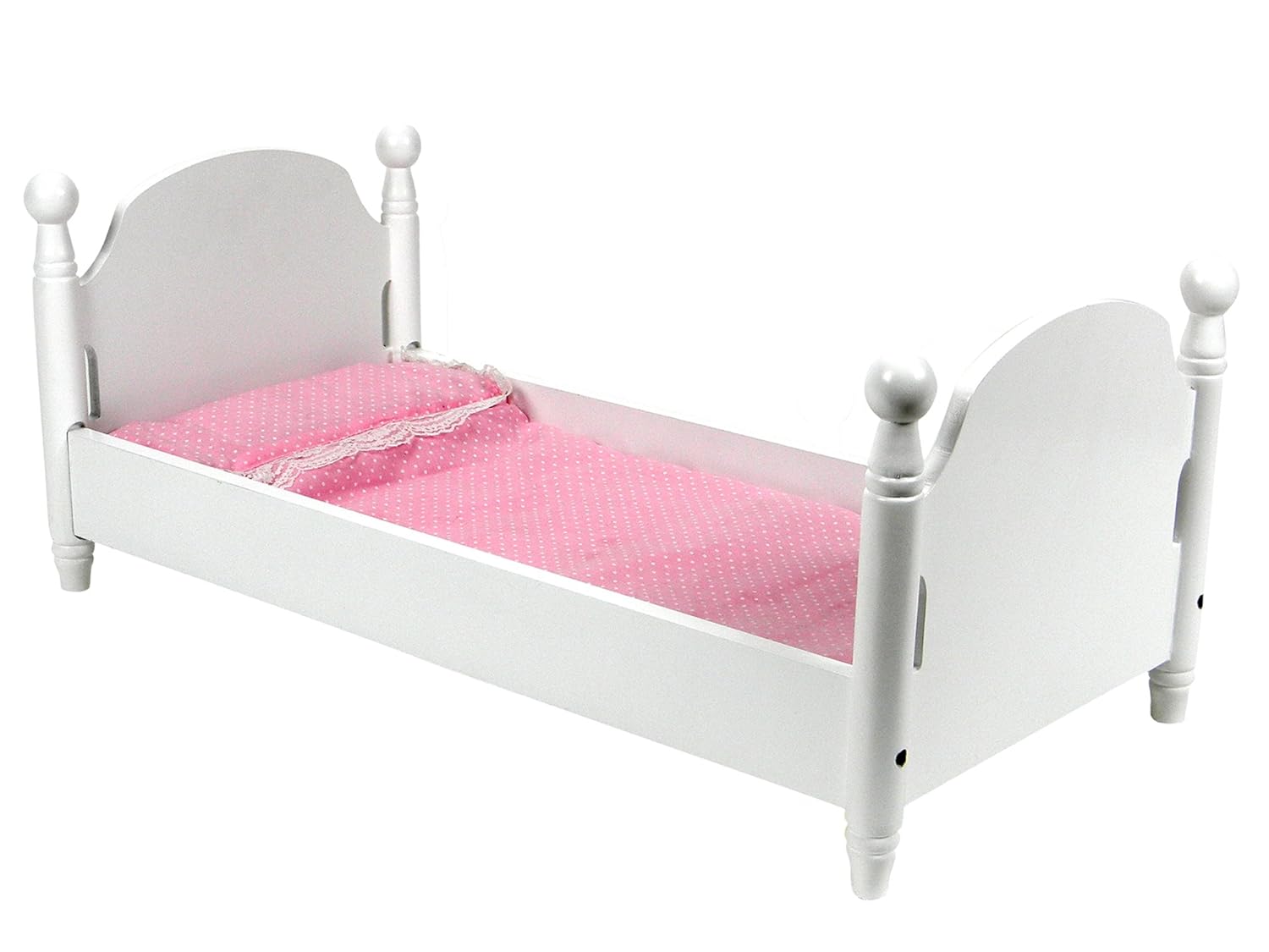 White Wood Doll Bed with Turned Legs & Doll Bedding for 18 Inch Dolls