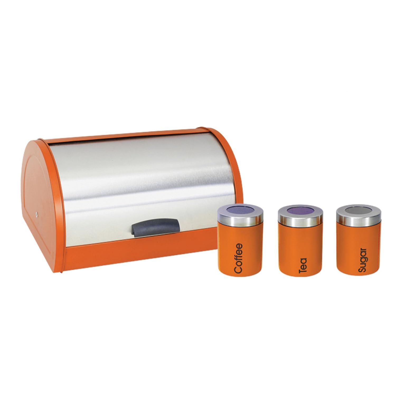 4Pcs Green or Orange Bread Bin Set Stainless with Tea Coffee Sugar