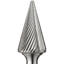 PFERD Cone Carbide Bur, Uncoated (Bright) Finish, Fine Single Cut, Point End