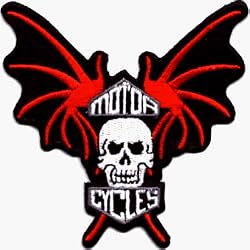 Skull with Bat Wings MOTORCYCLE Logo - Emboidered Iron On or Sew On Patch