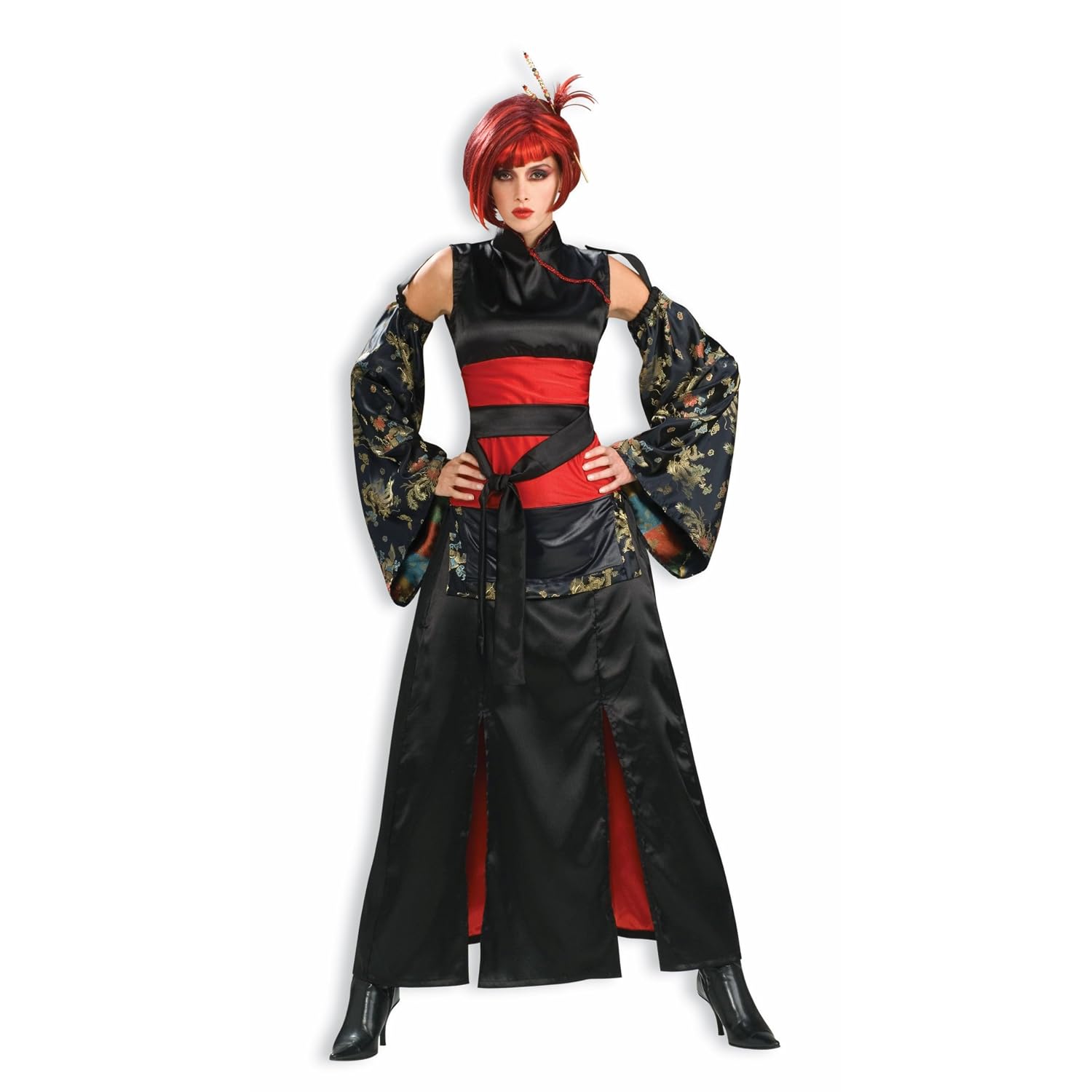 Black & Red Satin with Brocaded Sleeves Teenz Beautiful Dragon Miss Costume