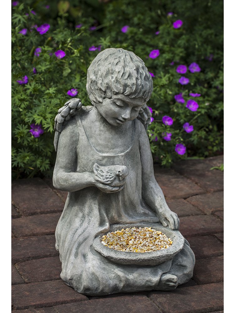 Angel Bird Feeder Statue for Garden A Little Girl with Birds