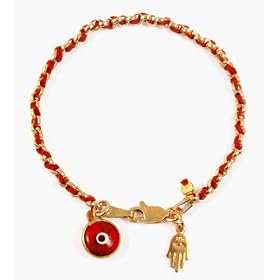14K Gold Vermeil Kabbalah Evil Eye and Hamsa Bracelet, 7 inches