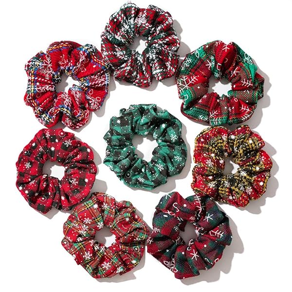 8 Pcs Christmas Scrunchies For Hair Elastics Bobbles Hair Bands