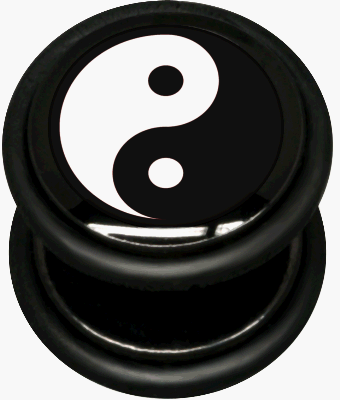 Body Jewellery Fake Ear Plug – Yin Yang. Illusion of a 10mm Stretched Ear 
