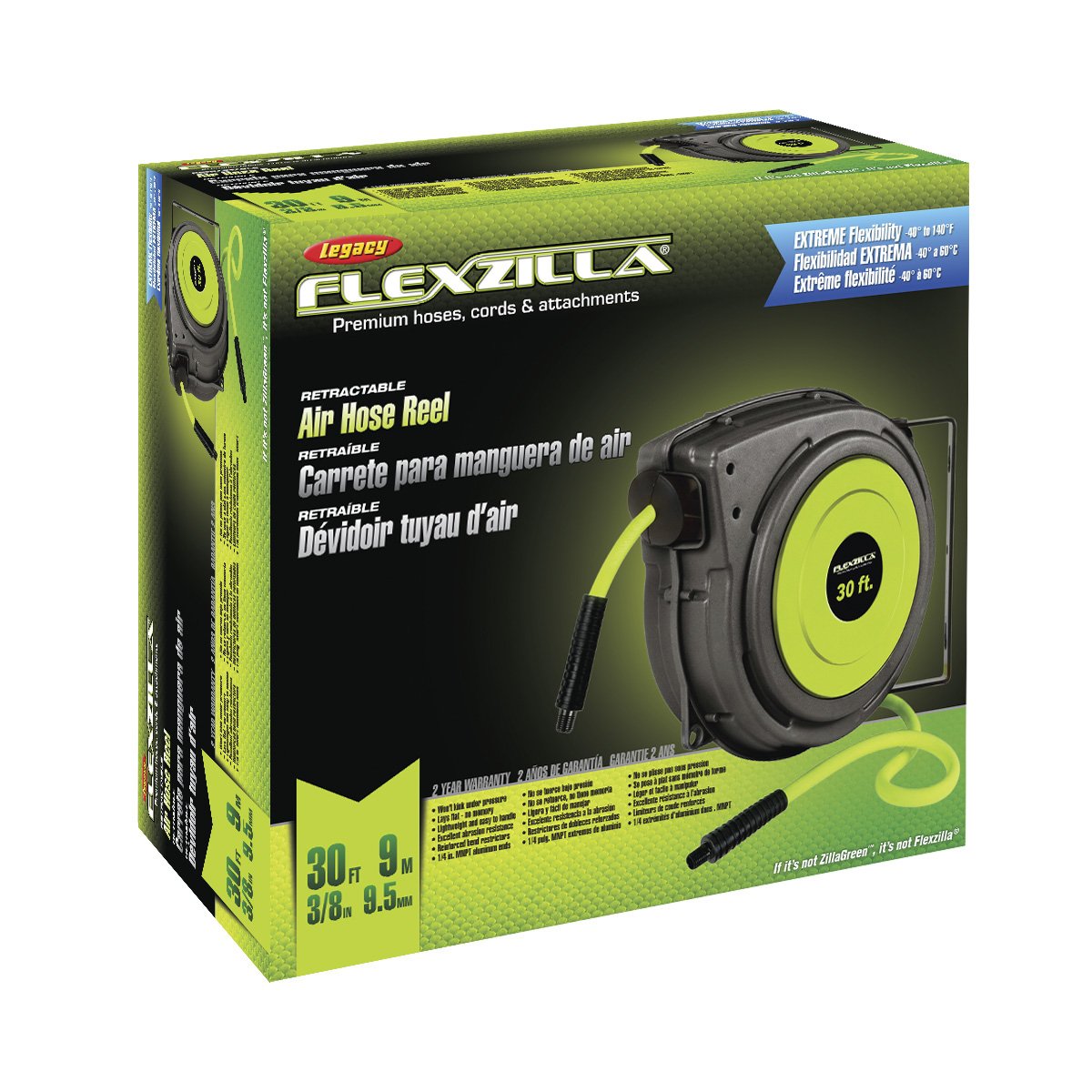 Flexzilla Retractable Enclosed Plastic Air Hose Reel, 3/8 in. x 30 ft