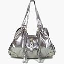 ML7050 Everyday Casual Crinkle Studded Fashionable Handbag Satchel Purse , Silver