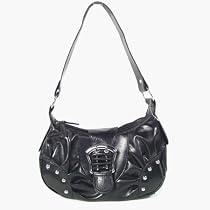 Ati17 Studded Pleated Buckle Evening Bag Purse , Black
