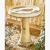 Birdbath with Songbird Design in Natural Stone Finish by CBK