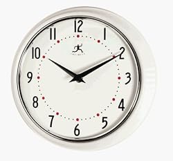 Infinity Instruments Retro Round Metal Wall Clock, White