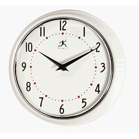 Infinity Instruments Retro Round Metal Wall Clock, White