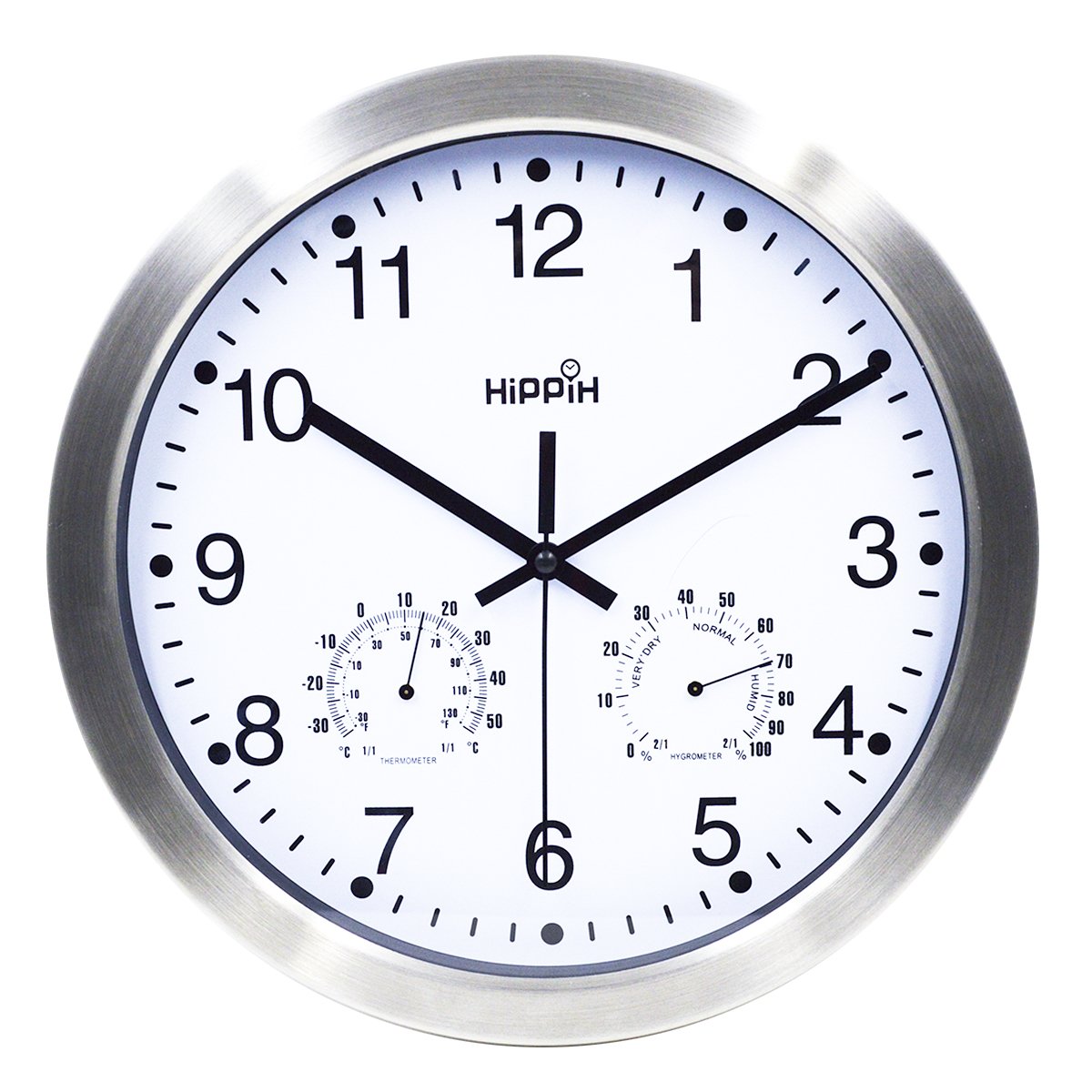 Hippih 12 Inch Silent Nonticking Wall Clock Metal Frame Glass Cover