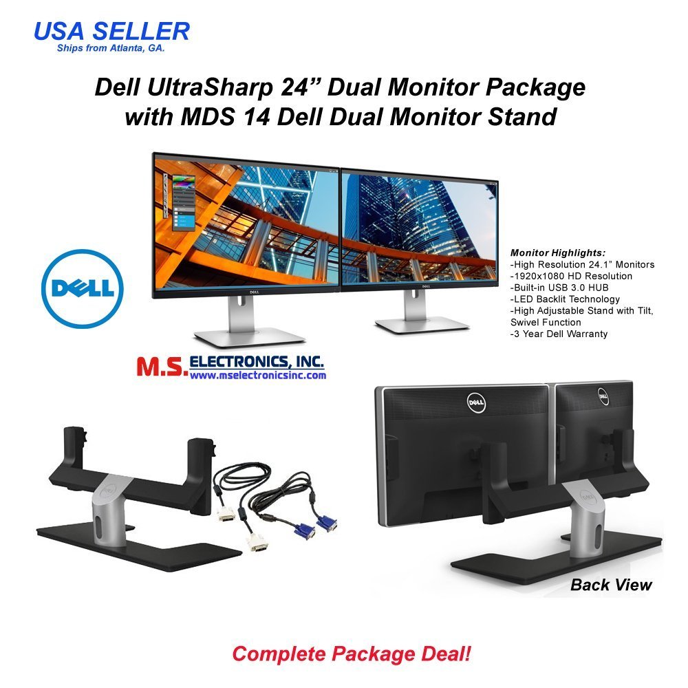 2 Dell UltraSharp 24inch Widescreen Monitors with Dell MDS14 Dual Monitor Stand