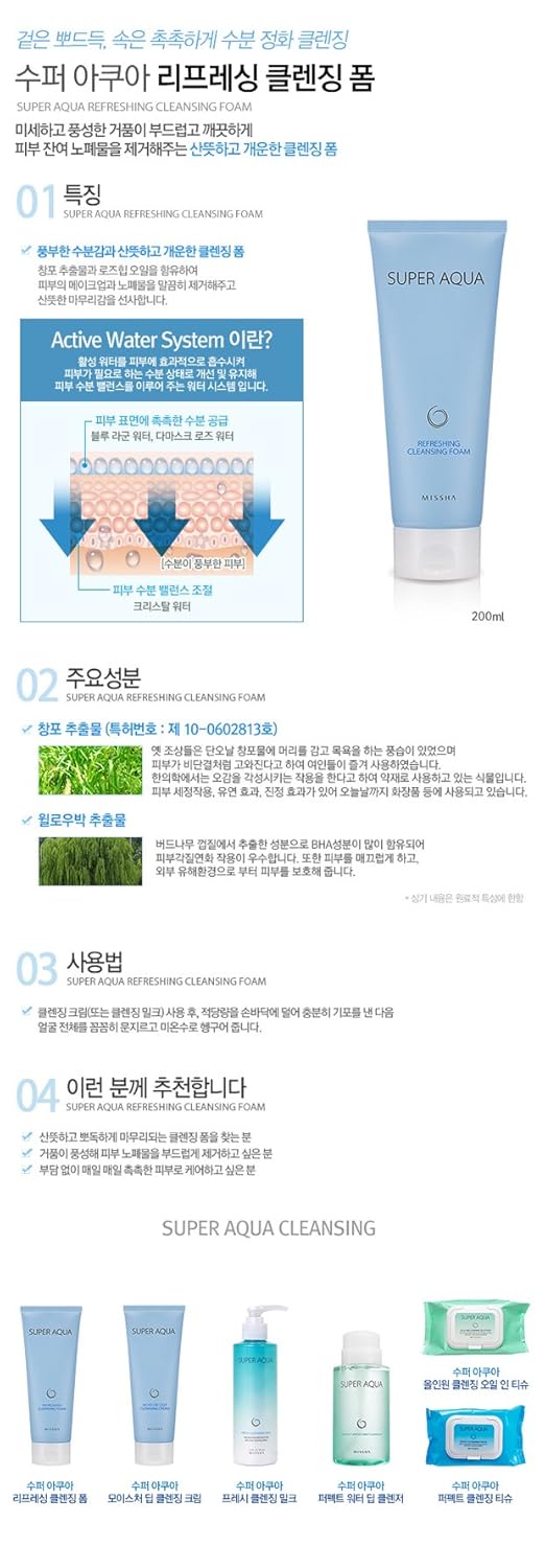 Amazon.com : Missha Super Aqua Refreshing Cleansing Foam, 6.7 ...