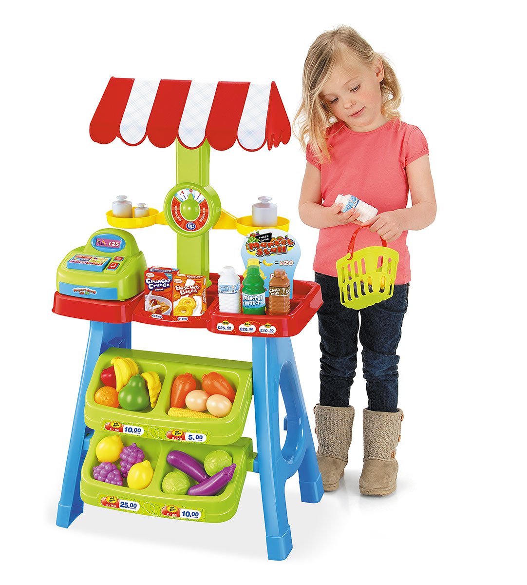 CHILDRENS KIDS GROCERY STORE MARKET STALL PLAY SET TOY 30 PIECES XMAS