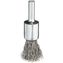 Weiler Wire End Brush, Solid End, Round Shank, Steel, Crimped Wire, 1/2" Diameter, 0.0104" Wire Diameter, 1/4" Shank, 25000 rpm (Pack of 1)