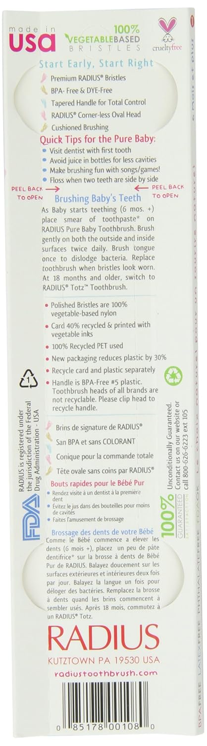Amazon.com: RADIUS Pure Baby Toothbrush for 6 months +, Ultra Soft ...
