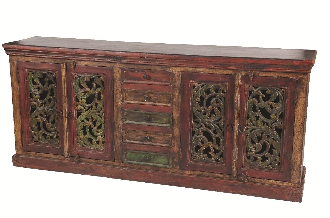 Moti Furniture Arvada Buffet with 4 Carved Doors 5 Drawers