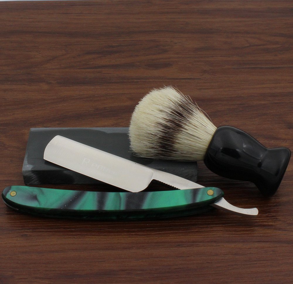 Vintage Design Barber Cut Throat Green Acrylic Handle Straight Razor