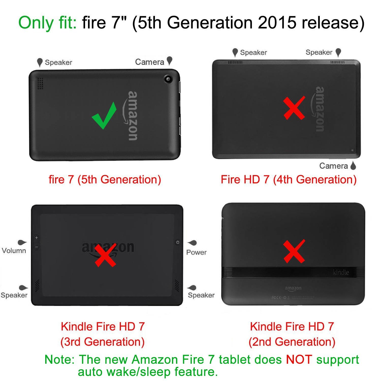 Amazon Kindle Fire 7 5th Gen 2015 Model 7" Ultra Slim PU Leather Case Cover