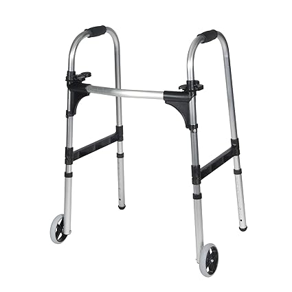 Drive Medical Deluxe Push Palm Release Ultra Lightweight Folding Walker with wheels, 5.99-Pound