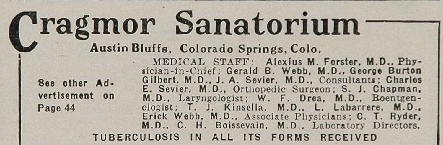 1926 Ad Cragmor Sanitarium Colorado Springs TB Forster - Original ... 1926 Ad Cragmor Sanitarium Colorado Springs TB Forster - Original ...