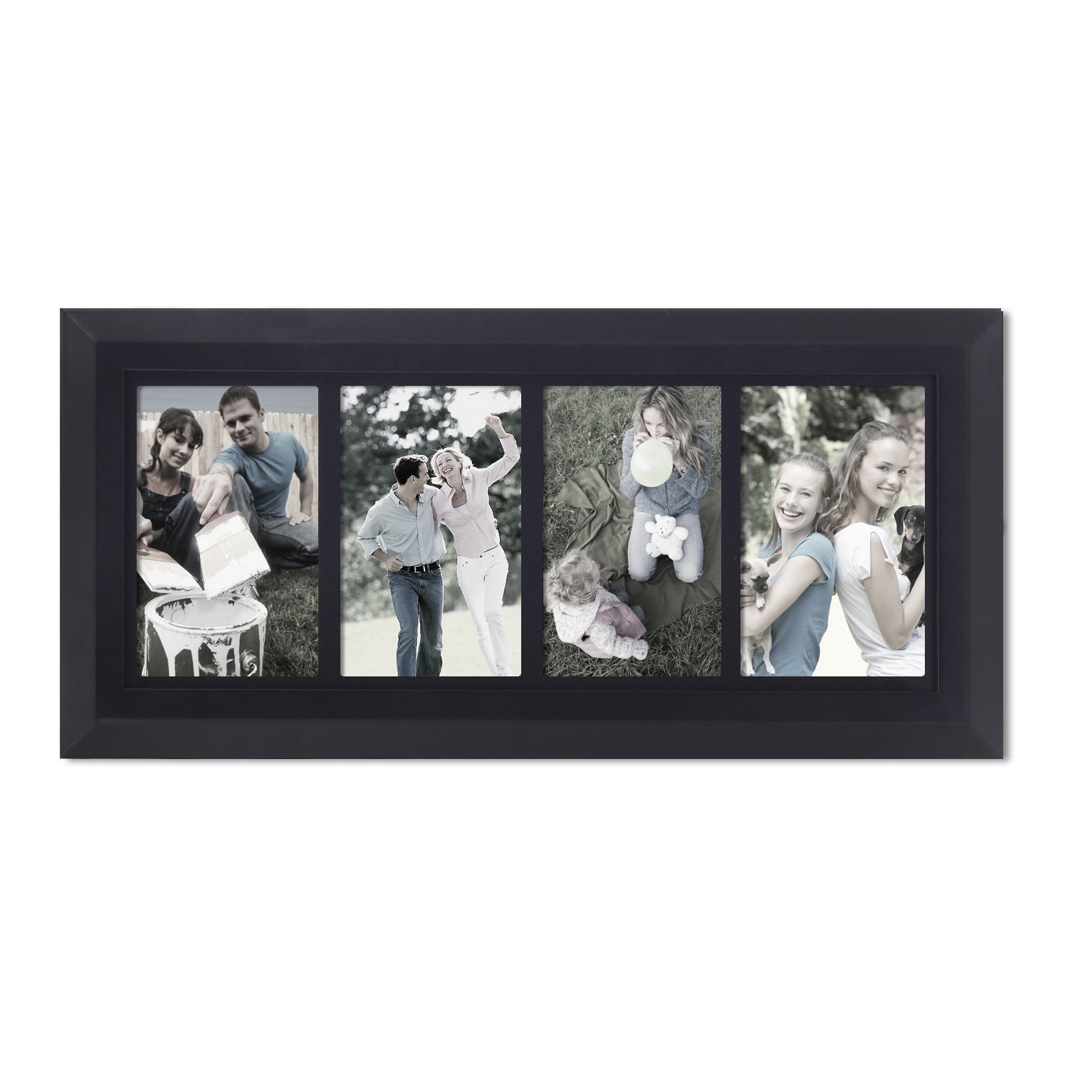 Adeco 4Opening 4x6" Black Wood Bevelled Wall Collage Picture Photo