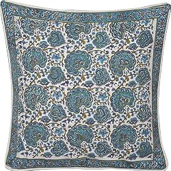 ShalinCraft Throw Pillow Covers Asian Influence Indian Style Cotton Block Print Square 24x24 Inches (jcb001a)