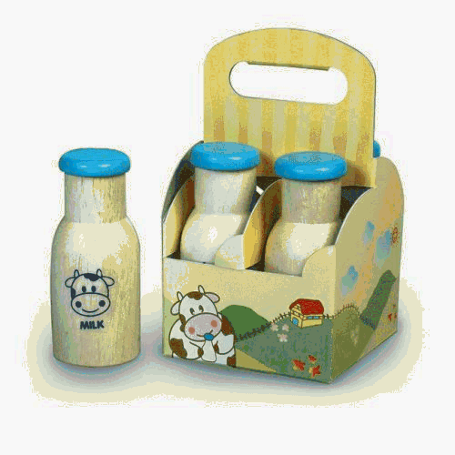 Childrens Toyshop  Third Party New : BIGJIGS A Crate of 4 Milk Bottles