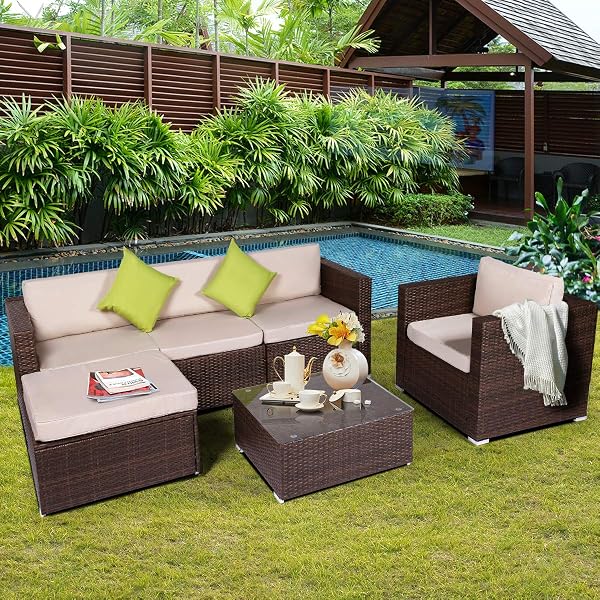 Pamapic 5 Pieces Wicker Patio Furniture Set Outdoor Patio Chairs And Ottomans