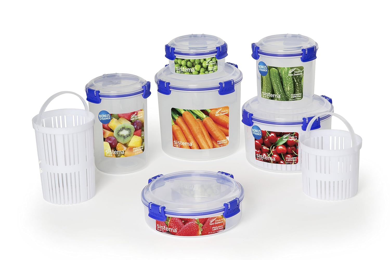 Sistema KLIP IT Round Food Storage Container, 2.2 L Clear with Blue