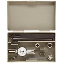 Mitutoyo 513-528T Pocket Type Dial Test Indicator, Full Set, Horizontal Type, 0.375" Stem Dia., White Dial, 0-20-0 Reading, 1.3" Dial Dia., 0-0.04" Range, 0.001" Graduation, +/-0.001" Accuracy