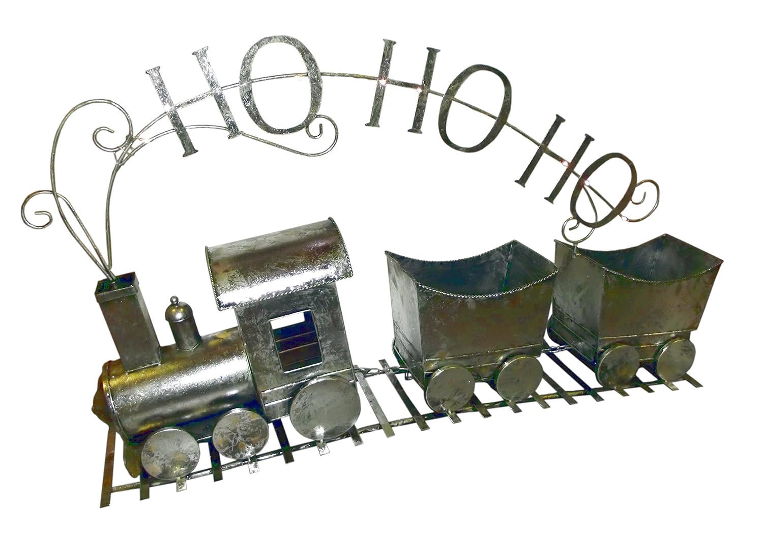 4' 4Ft Lighted Antique Silver Pewter Metal Train Christmas Tree Shelf