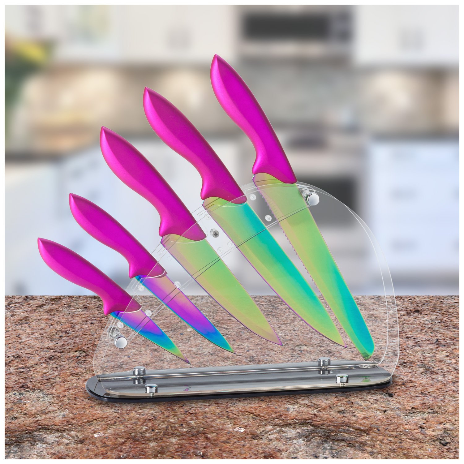 Chef's Star Pink StainlessSteel Kitchen Knife 5pc Cooking Titanium