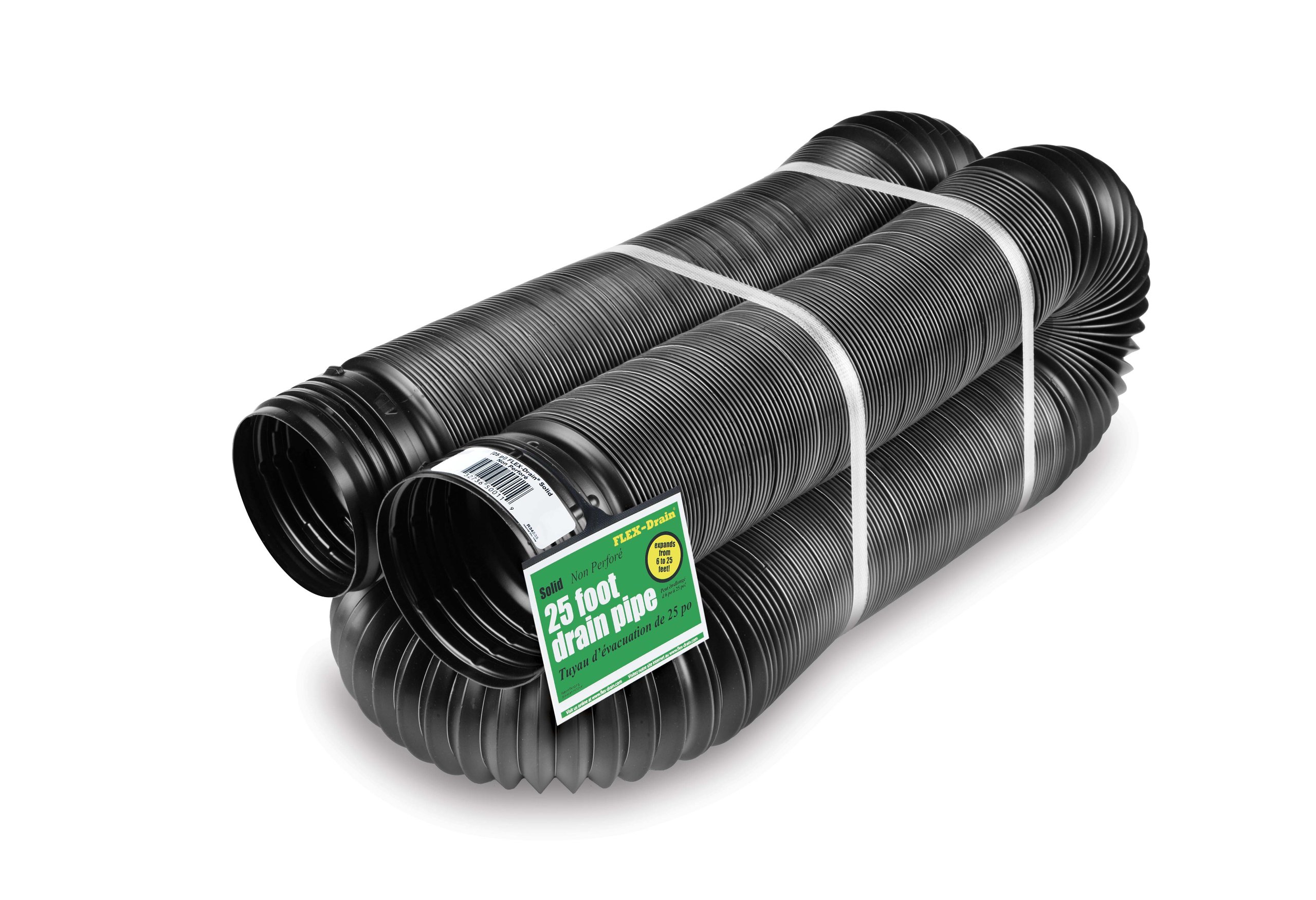 FlexDrain 51110 Flexible/Expandable Landscaping Drain Pipe, Solid, 4