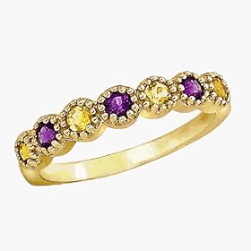 14K Yellow Gold Genuine Amethyst, Citrine Ring