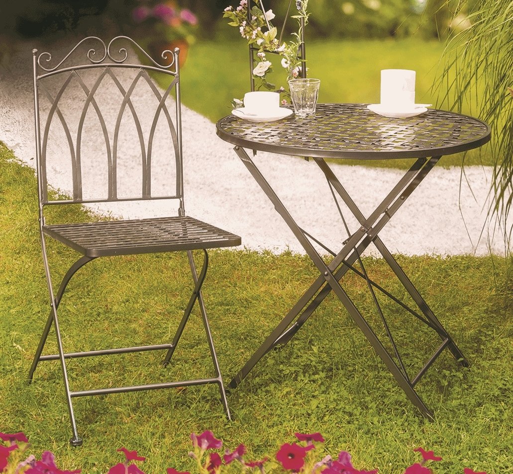 Tisch + 2 Stühle Sitzgruppe Garnitur Gartenmöbel Metall anthrazit