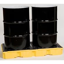 Eagle 1632 Yellow and Black Polyethylene Two Drum Modular Platform with Flat Top Grating, 5000 lbs Load Capacity, 18" Length, 43" Width, 44" Height