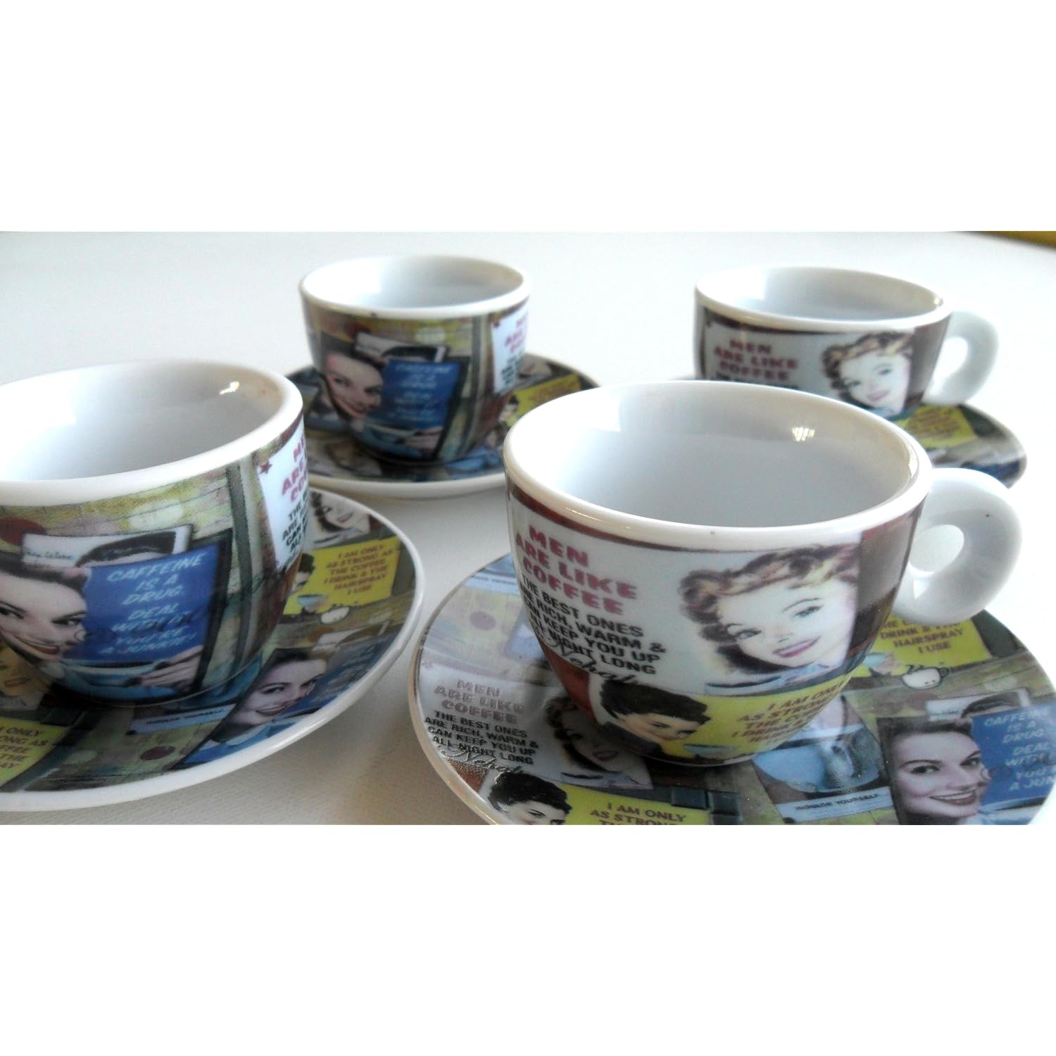 Espresso Coffee Cups Set of 4 Demitasse Cups with Clever Lady's Sayings