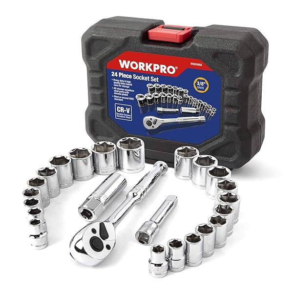 WORKPRO 24Piece Compact Drive Sockets Set 3/8" Ratchet with Blow