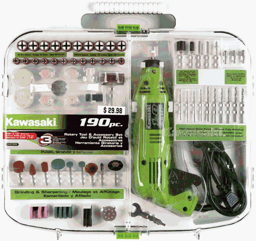 Kawasaki 190-Piece Rotary Tool Accessory Kit w/ 1.0 Amp Motor