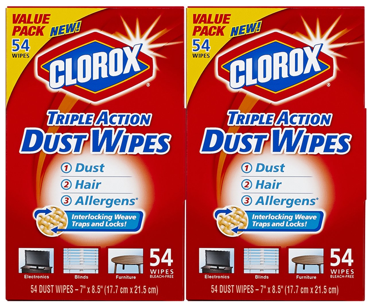 Clorox Triple Action Dust Wipes, 54 Count Box (Pack of 2) , New, Free